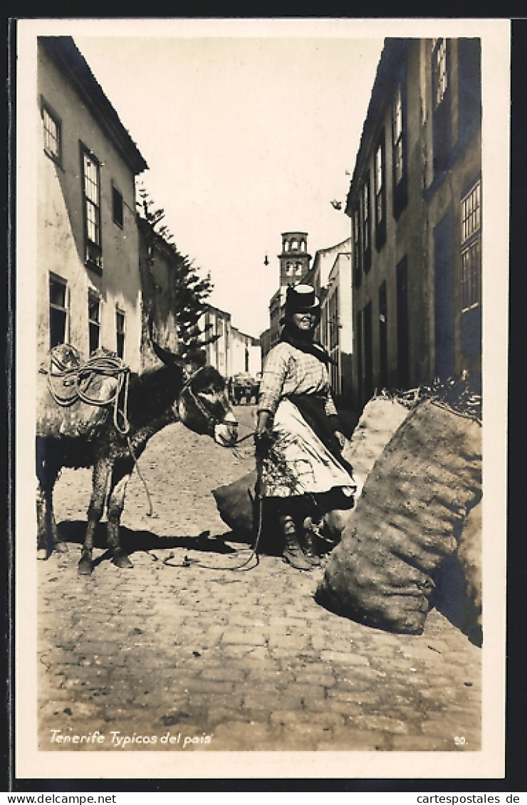 Postal Tenerife, Typicos Del Pais, Bäuerin Mit Esel  - Tenerife