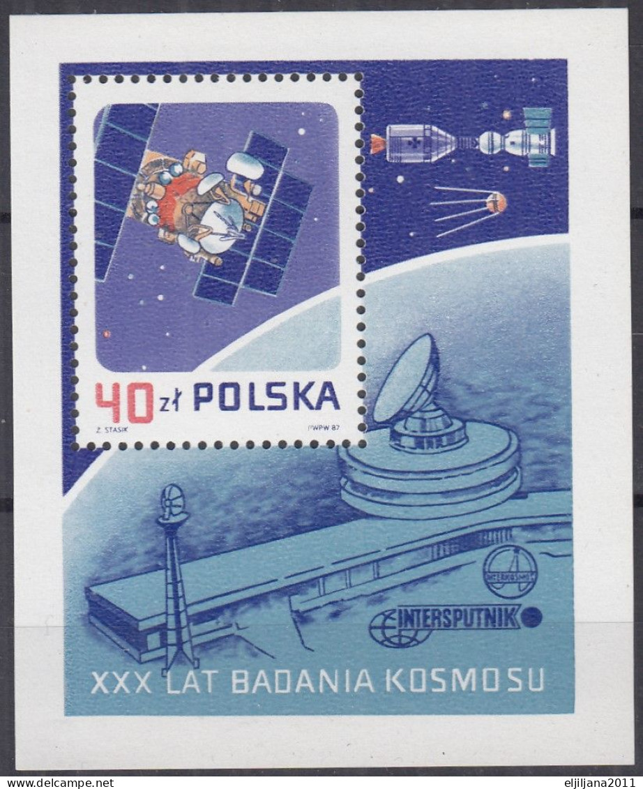 ⁕ Poland / Polska 1987 ⁕ 30 Years Of Space Research, Exploration, Satellite Mi.3122 Block 105 ⁕ MNH - Unused Stamps