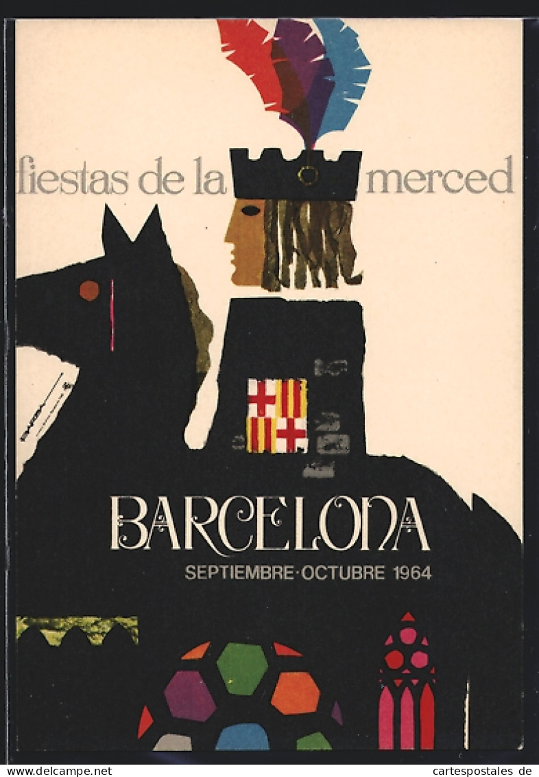 Postal Barcelona, Fiestas De La Merced 1964, Reiter Auf Pferd  - Barcelona