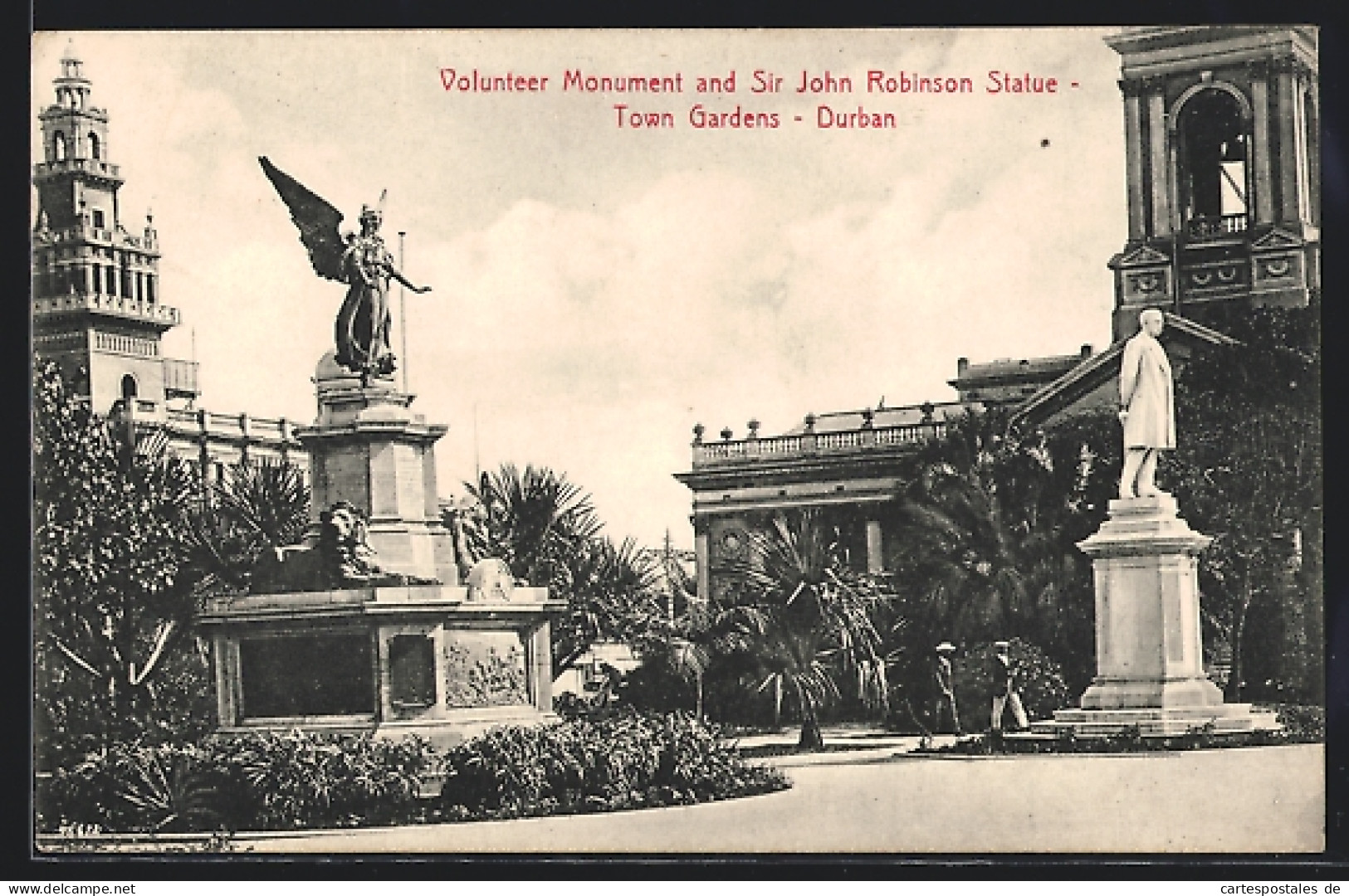 CPA Durban, Volunteer Monument And Sir John Robinson Statue, Town Gardens  - Afrique Du Sud