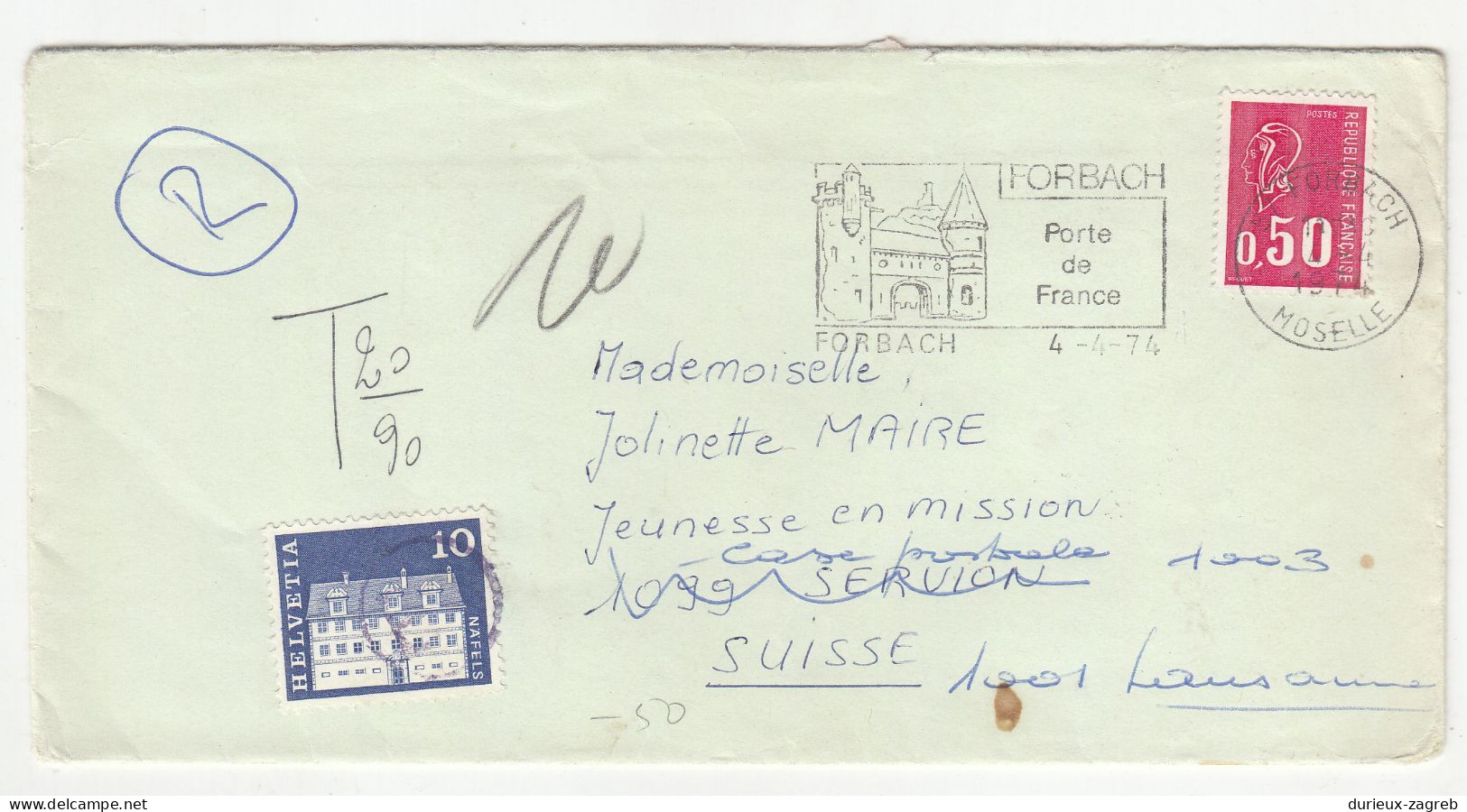 France Letter Cover Posted 1974 - Taxed Postage Due Switzerland Ordinary Stamps B240510 - Taxe