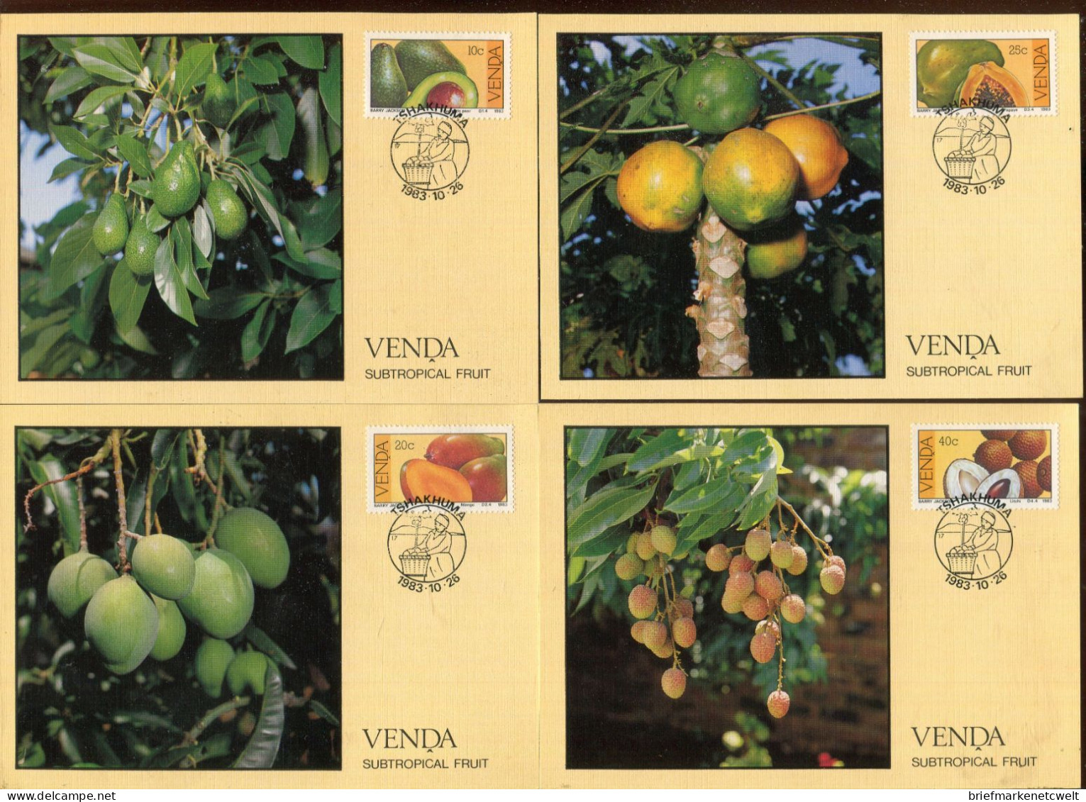 "VENDA" 1983, Mi. 82-85 "Fruechte" Auf 4 Maximumkarten (B2004) - Obst & Früchte