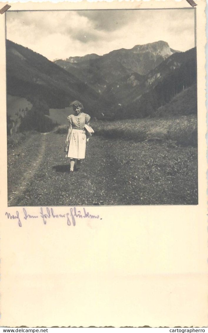 Social History Souvenir Photo Postcard Woman In Nature Mountain Scene - Photographie