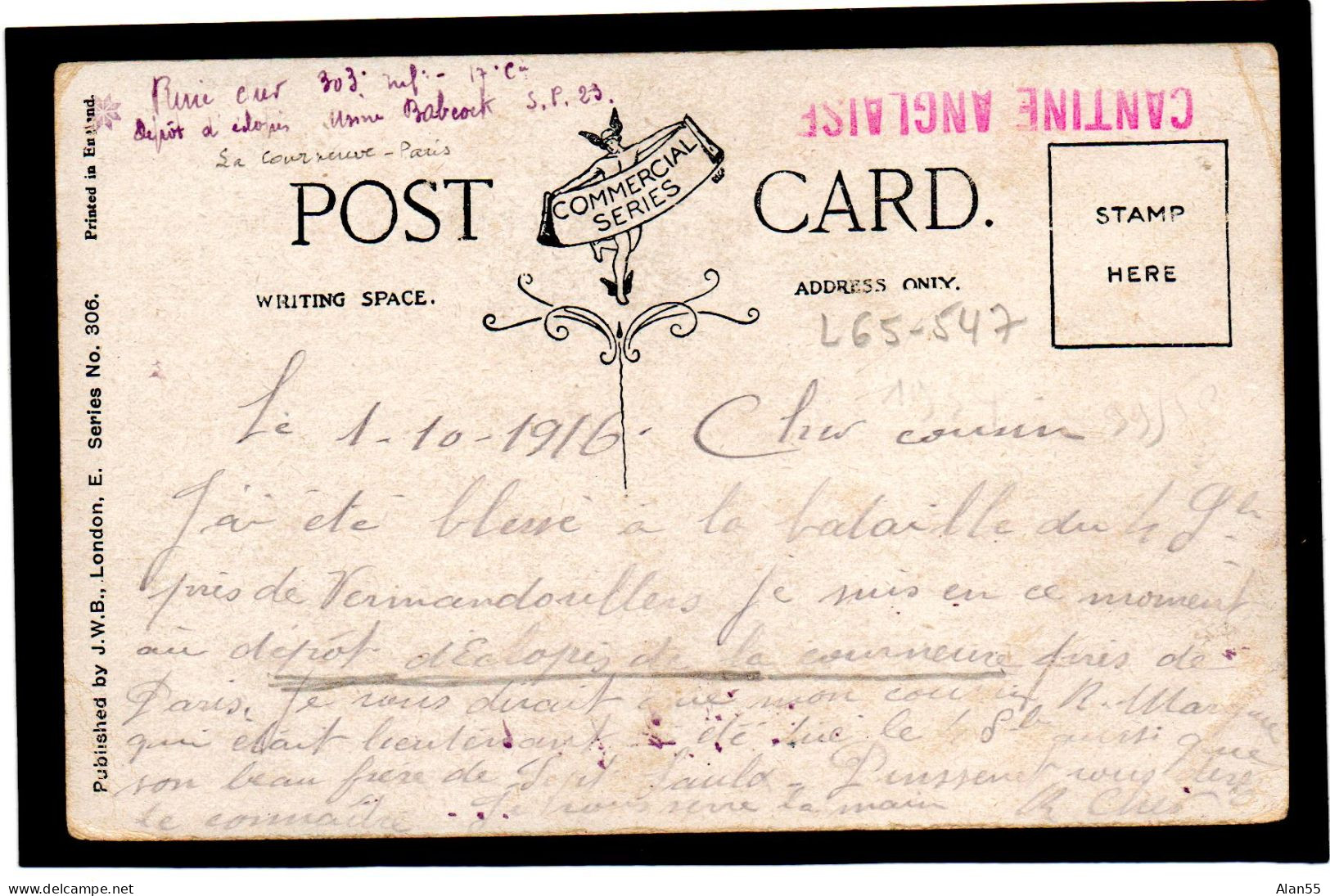 FRANCE,1916, FRANCHISE, «  CANTINE ANGLAISE », DEPOT D’ECLOPES ,LA COURNEUVE (SEINE)   - Oorlog 1914-18