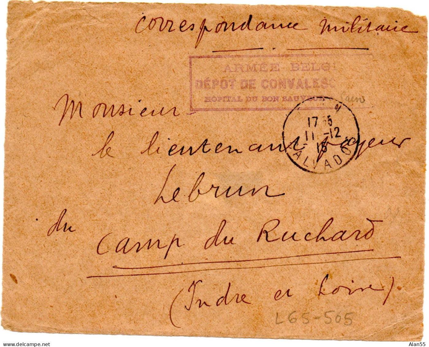 BELGIQUE.1915. ARMEE BELGE EN FRANCE, DEPOT DE CONVALESCENTS, HOPITAL DU BON SAUVEUR, CAEN (CALVADOS) (devant De Lettre) - Prisoners