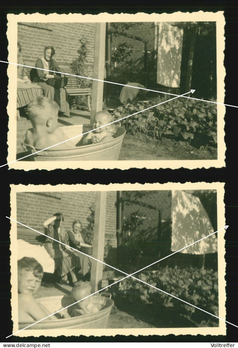 2x Orig. Foto Um 1930 Kleine Jungen Kinder Baden In Der Zinkbadewanne, Sweet Little Boys Bathing Fun In A Bathtub Tub - Anonymous Persons