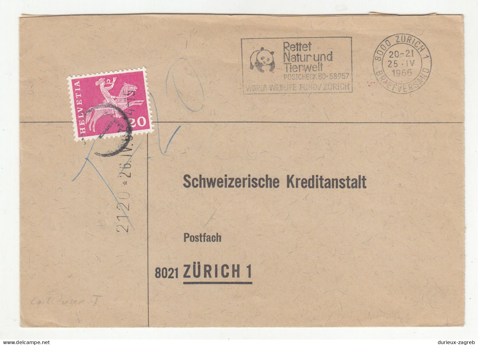 Switzerland Letter Cover Posted 1966 - Taxed Postage Due Switzerland Ordinary Stamp - Panda Slogan Postmark B240510 - Strafportzegels