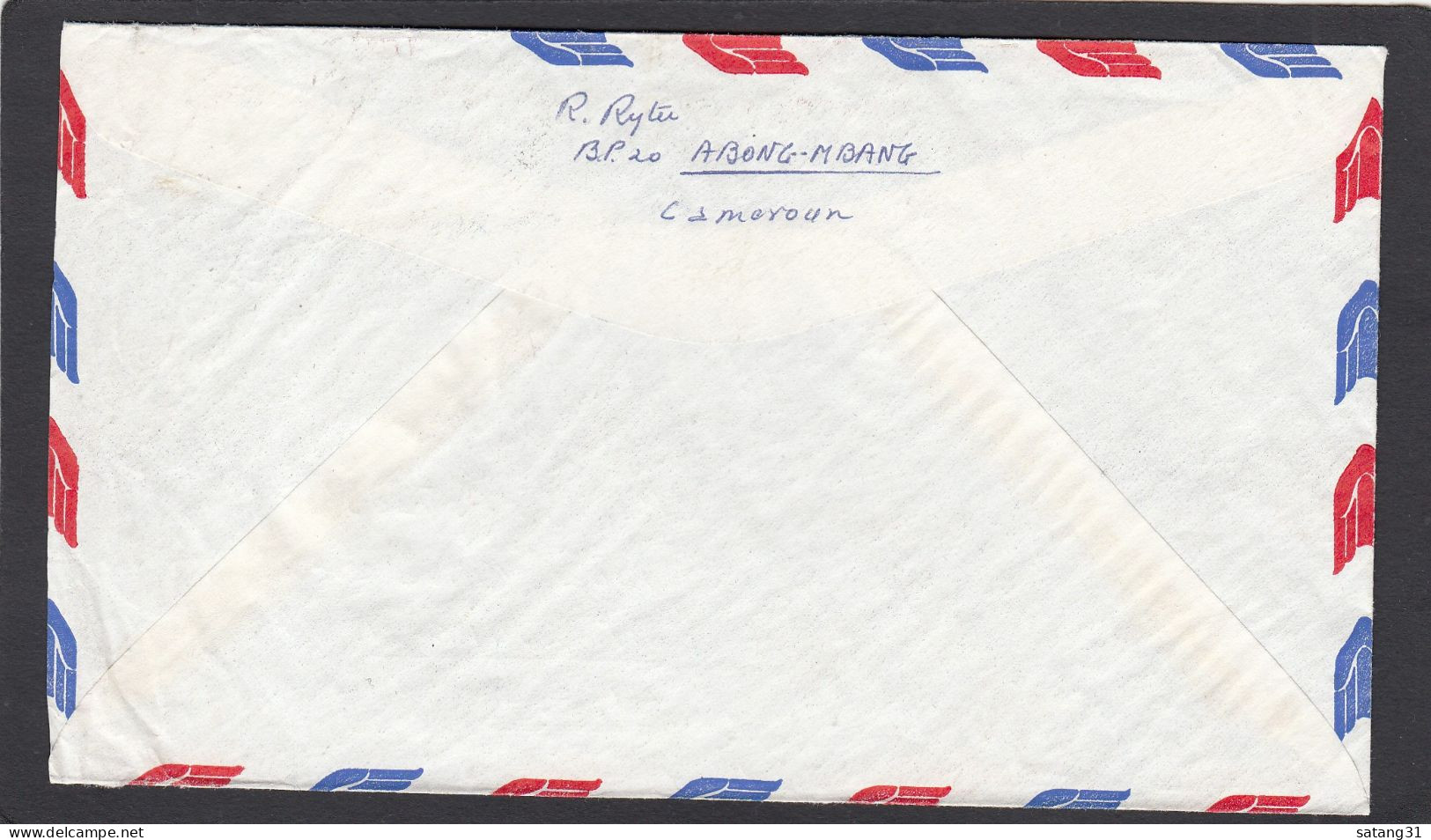 LETTRE PAR AVION DE ABONG MBANG,AVEC TIMBRES BLOC DE 4 "FLEUR" ET 2 TIMBRES  "TIREUR A L'ARC" POUR ST. LOUIS U.S.A.,1959 - Brieven En Documenten