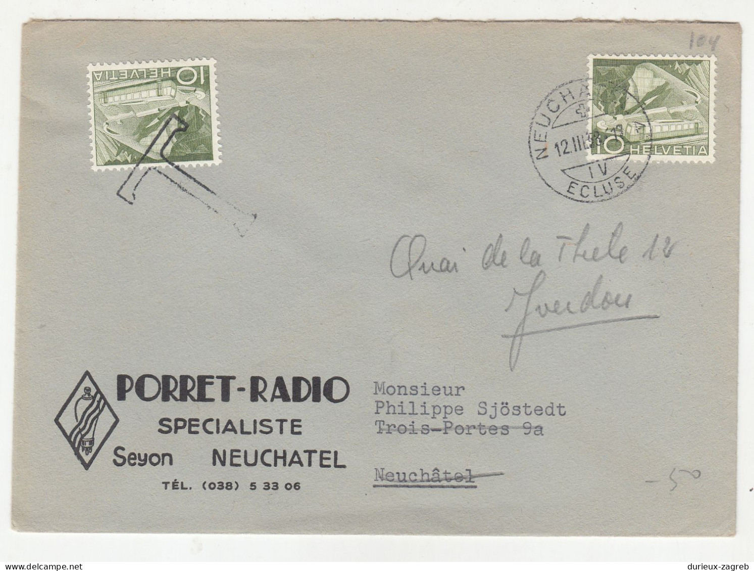 Porret-Radio, Neuchatel Company Letter Cover Posted 1958 - Taxed Postage Due Switzerland Ordinary Stamp B240510 - Impuesto