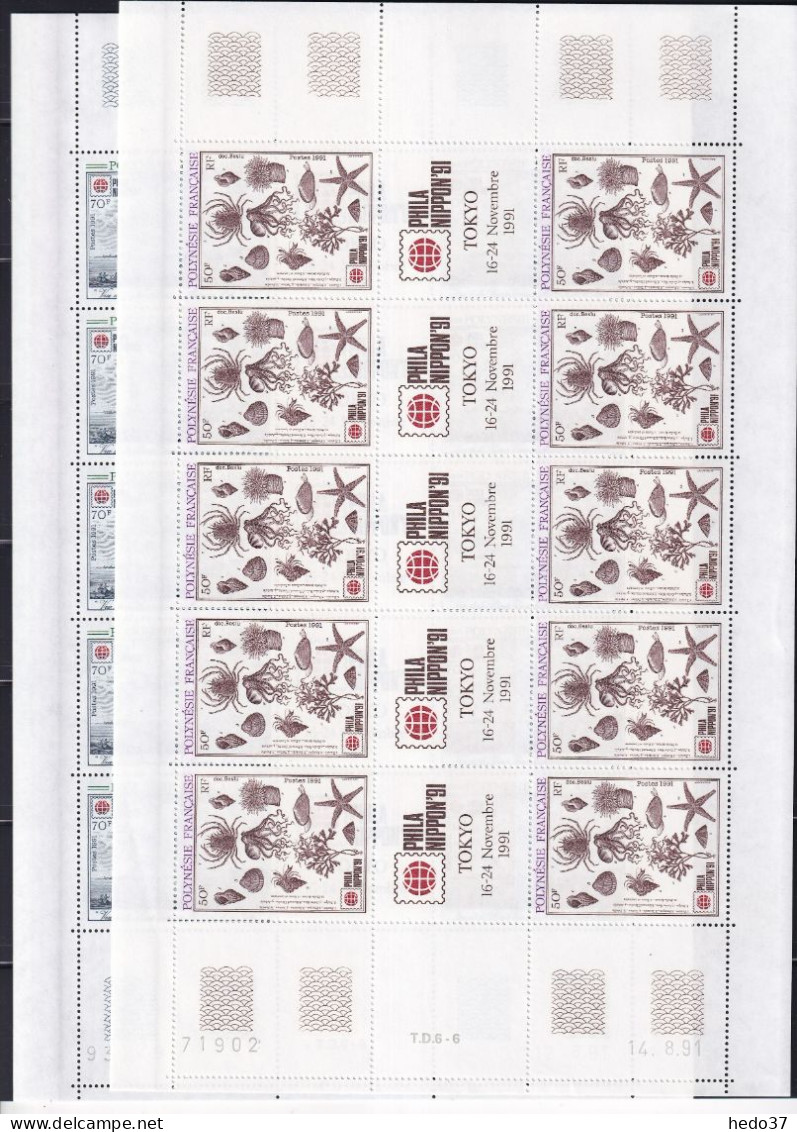 Polynésie N°393A/394A - Feuille De 5 Triptyques - Neufs ** Sans Charnière - TB - Unused Stamps