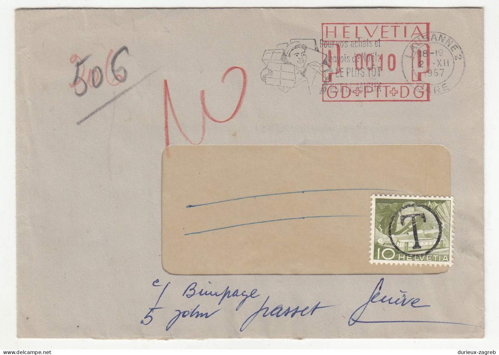 Switzerland Letter Meter Stamp Cover Posted 1957 - Taxed Postage Due Switzerland Ordinary Stamp B240510 - Postage Due