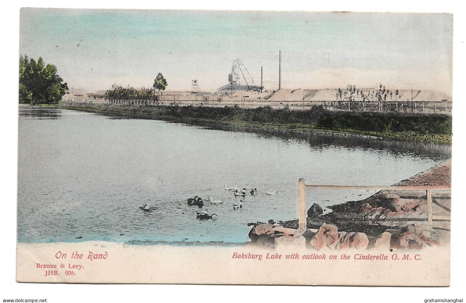 Postcard South Africa On The Rand Boksburg Lake Outlook On Cinderella Gold Mining Company Posted 1905 Transvaal Stamp - Südafrika