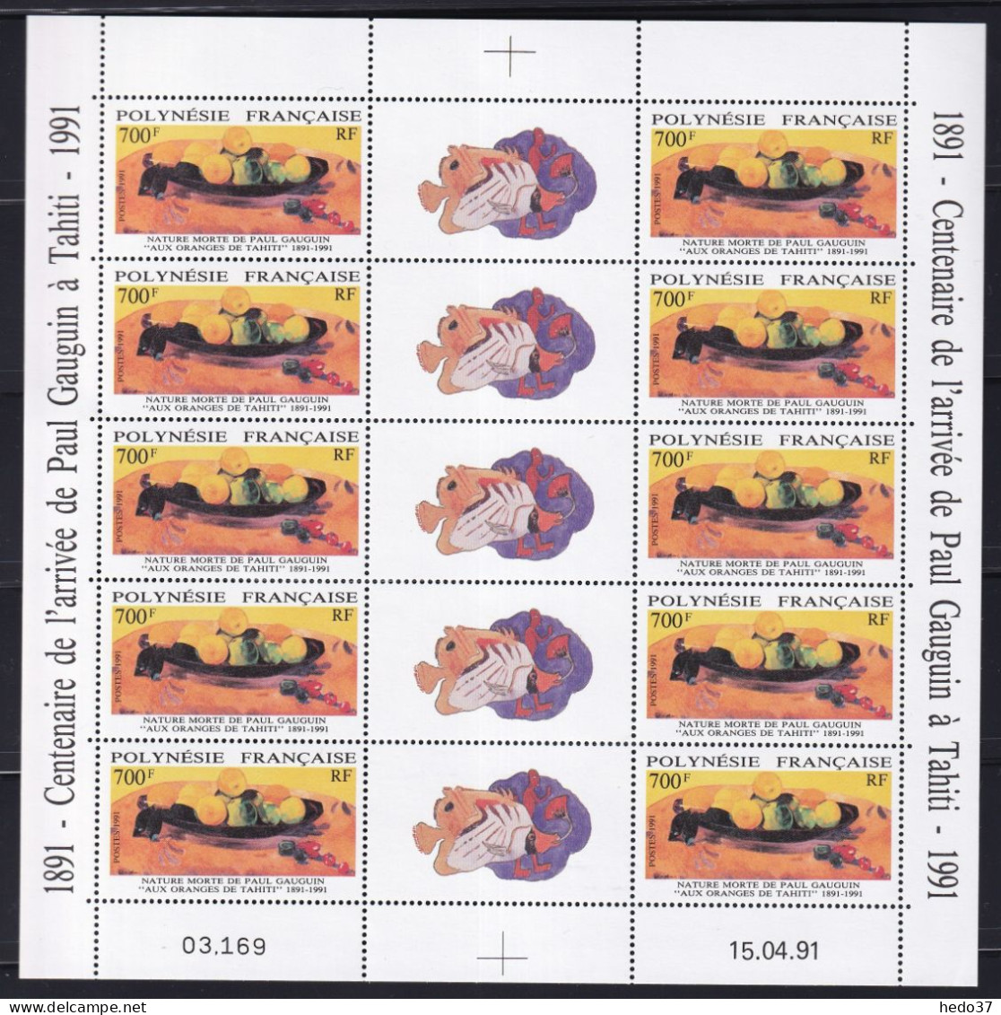 Polynésie N°385A - Feuille De 5 Triptyques - Neufs ** Sans Charnière - TB - Unused Stamps