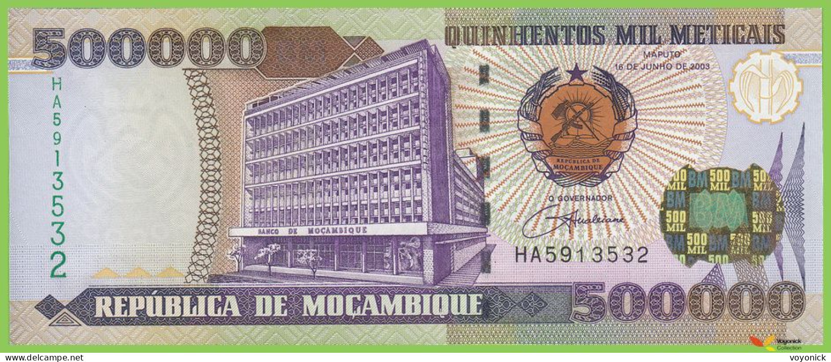 Voyo MOZAMBIQUE 500000 Meticais 2003 P142 B227a HA UNC Foundry Workers - Moçambique
