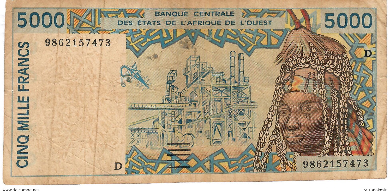 W.A.S. MALI    P413Dg 5000 FRANCS (19)98 1998  Signature 29  FINE NO P.h. - États D'Afrique De L'Ouest