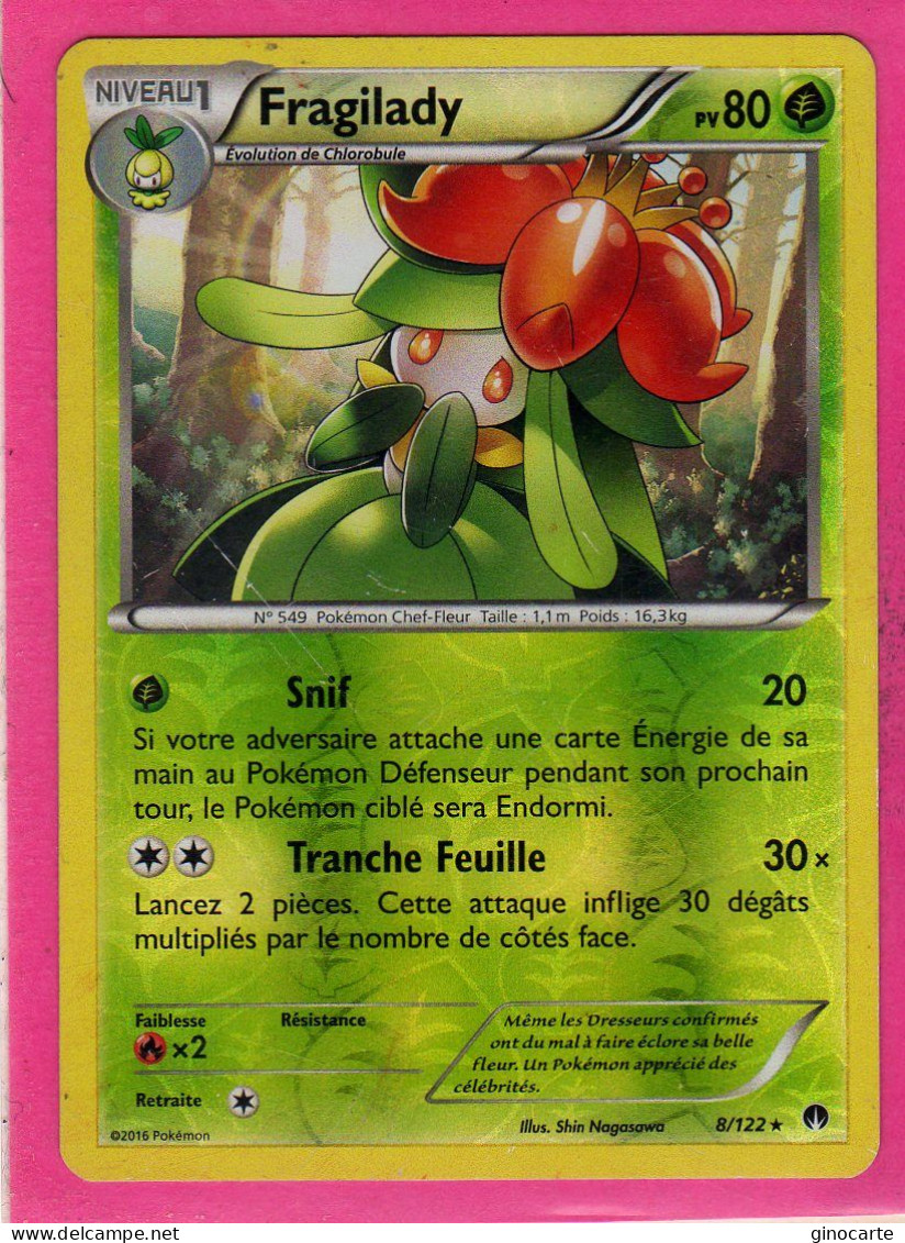 Carte Pokemon Francaise 2016 Xy Rupture Turbo 8/122 Fragilady 80pv Reverse Bon Etat - XY