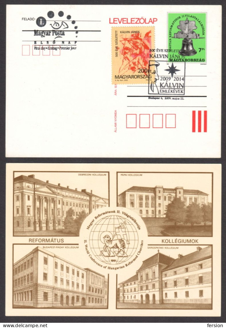 2009 Calvin / Hungarian Reformed Protestantism Churches Religion 1991 HUNGARY STATIONERY FDC POSTCARD Zwingli BELL - Cristianesimo