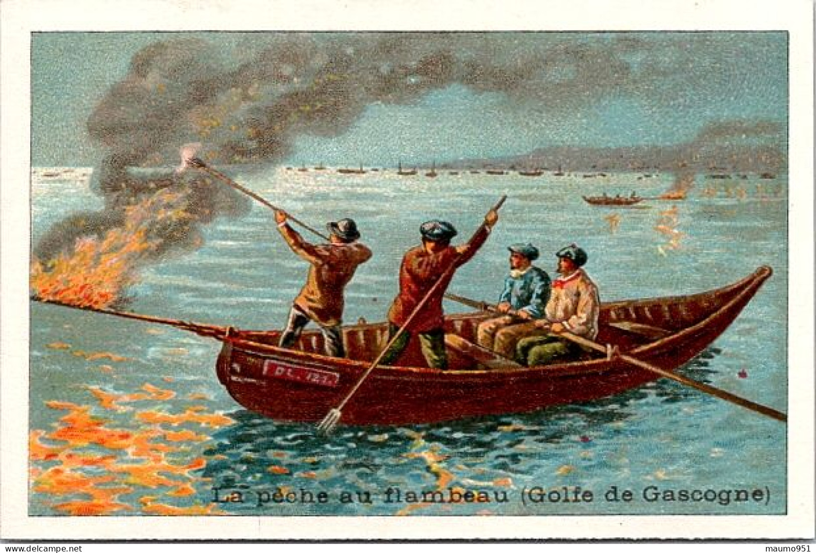 CHROMO LA PECHE AU FLAMBEAU. GOLFE DE GASCOGNE.  FORMAT 105X70 - Sonstige & Ohne Zuordnung