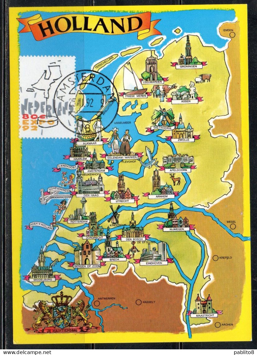 NETHERLANDS PAESI BASSI HOLLAND NEDERLAND OLANDA 1992 EXPO92 SEVILLE MAP 80c MAXI MAXIMUM CARD CARTE - Maximum Cards