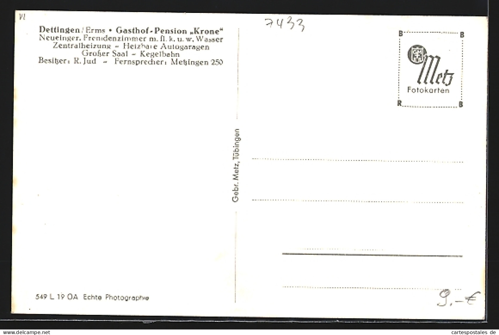 AK Dettingen /Erms, Gasthof-Pension Krone, Bes. R. Jud  - Sonstige & Ohne Zuordnung