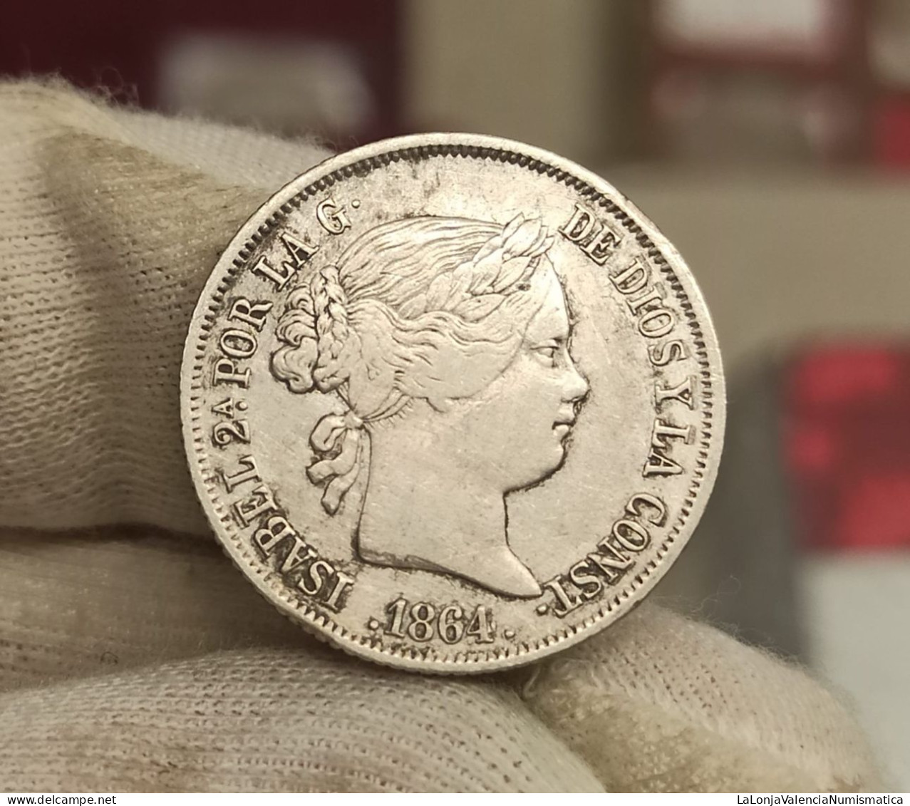 España Spain Isabel II - 40 Céntimos De Escudo 1864 Madrid Km 628.2 Plata - Otros & Sin Clasificación