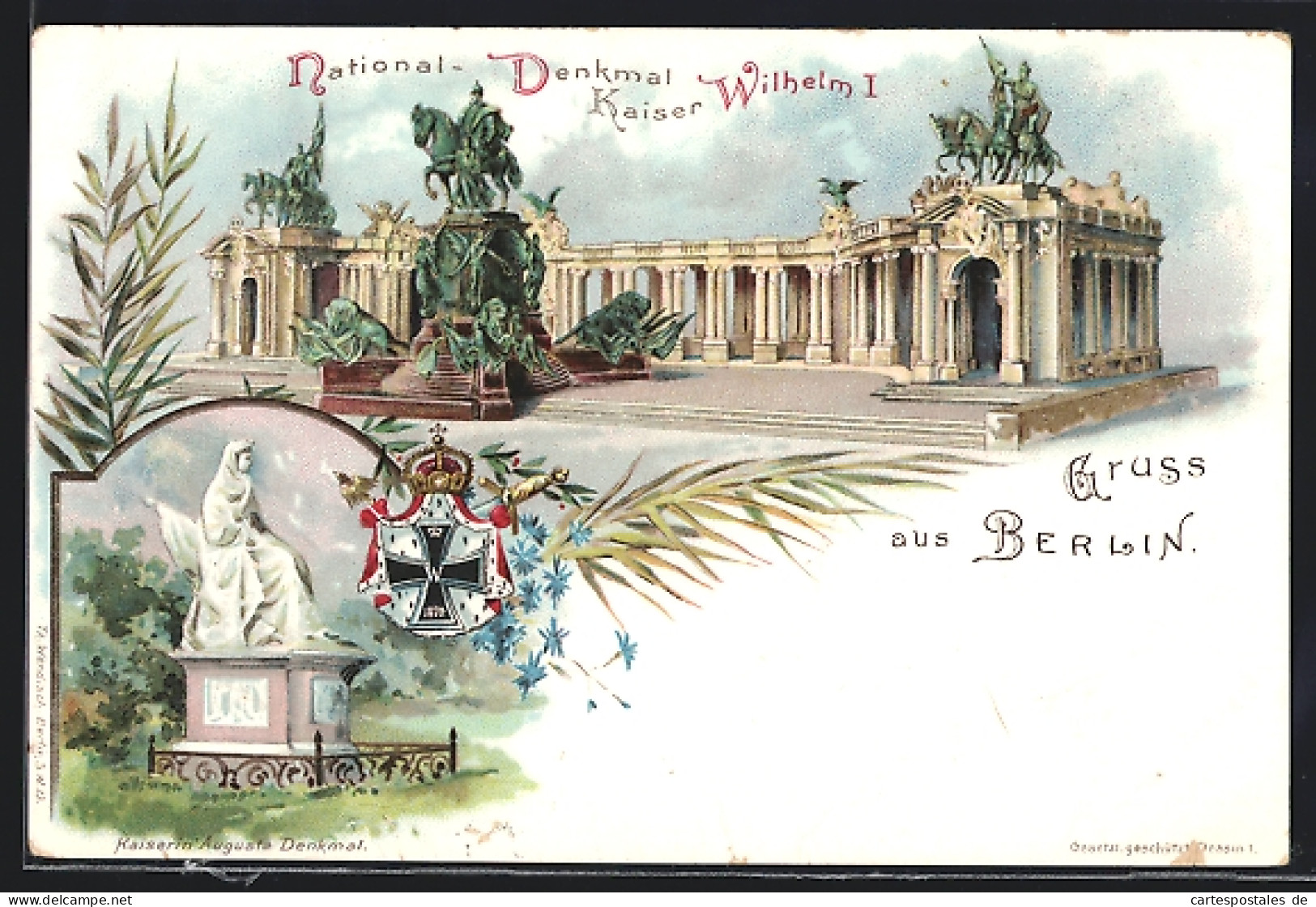Lithographie Berlin, National-Denkmal Kaiser Wilhelm I. Kaiserin Auguste Denkmal  - Mitte