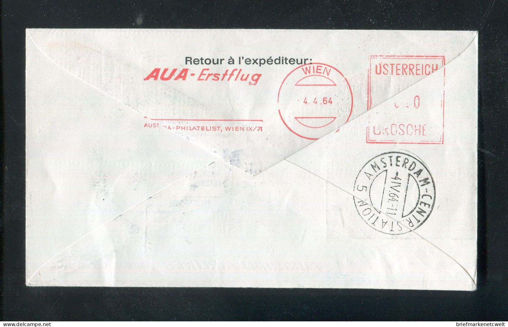 "OESTERREICH" 1964, AUA-Caravelle-Erstflugbrief "Wien-Amsterdam" (B2011) - First Flight Covers