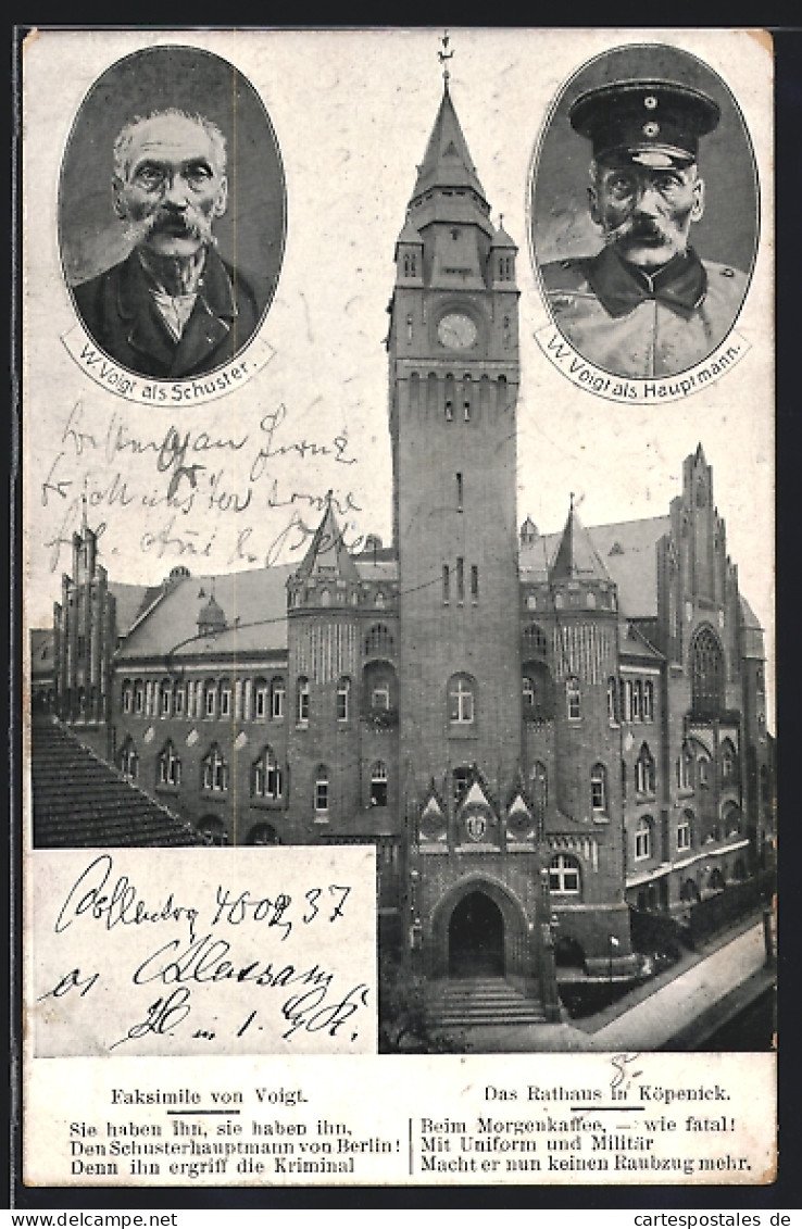 AK Portraits W. Voigt Als Schuster Und Als Hauptmann Von Köpenick, Rathaus  - Autres & Non Classés