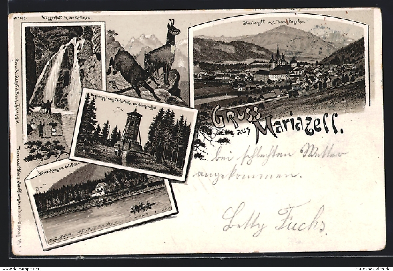 Lithographie Mariazell, Ortsansicht Gegen Ötscher, Herrenhaus Am Erlaf-See  - Other & Unclassified