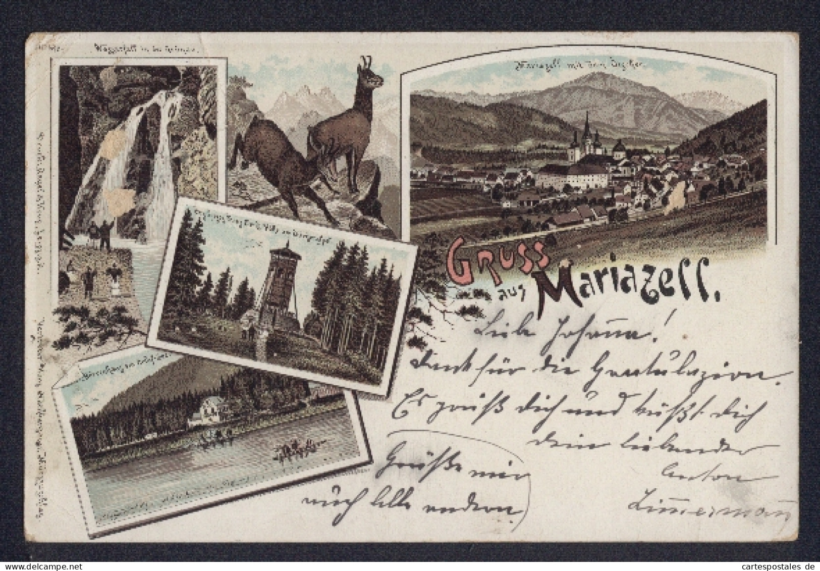 Lithographie Mariazell, Ortsansicht Gegen Ötscher, Herrenhaus Am Erlaf-See  - Other & Unclassified
