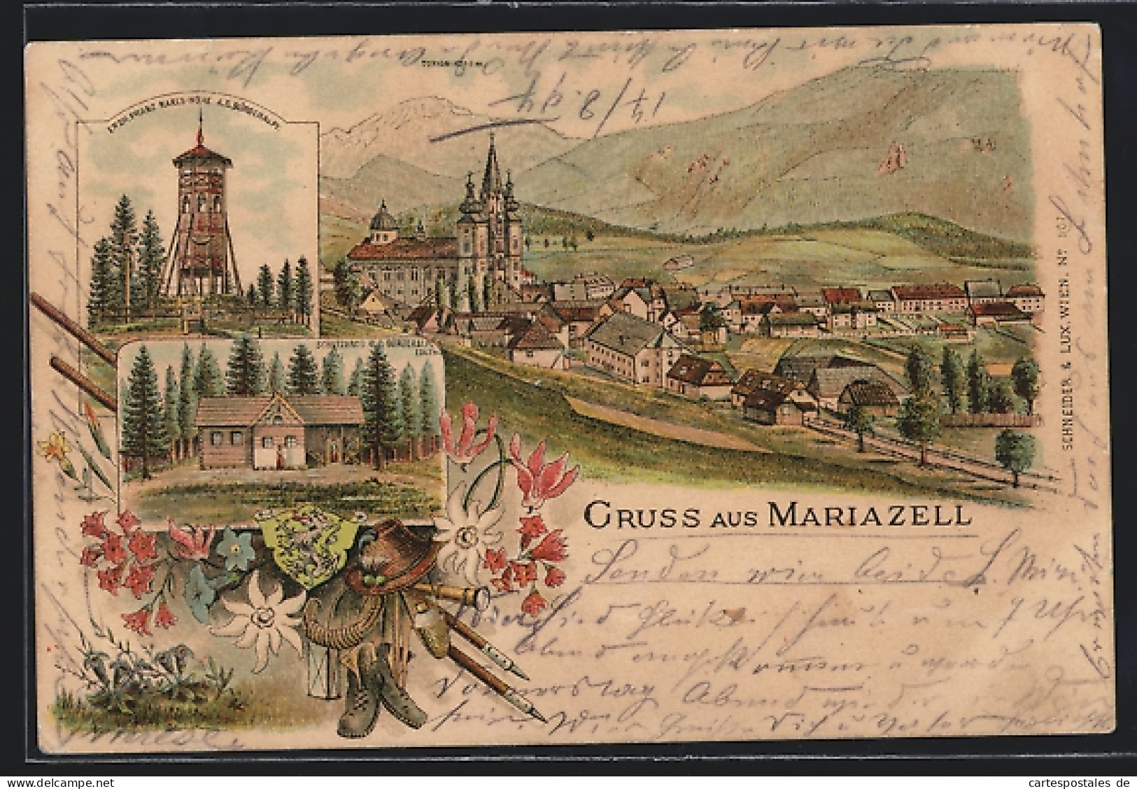 Lithographie Mariazell, Ortspanorama  - Other & Unclassified