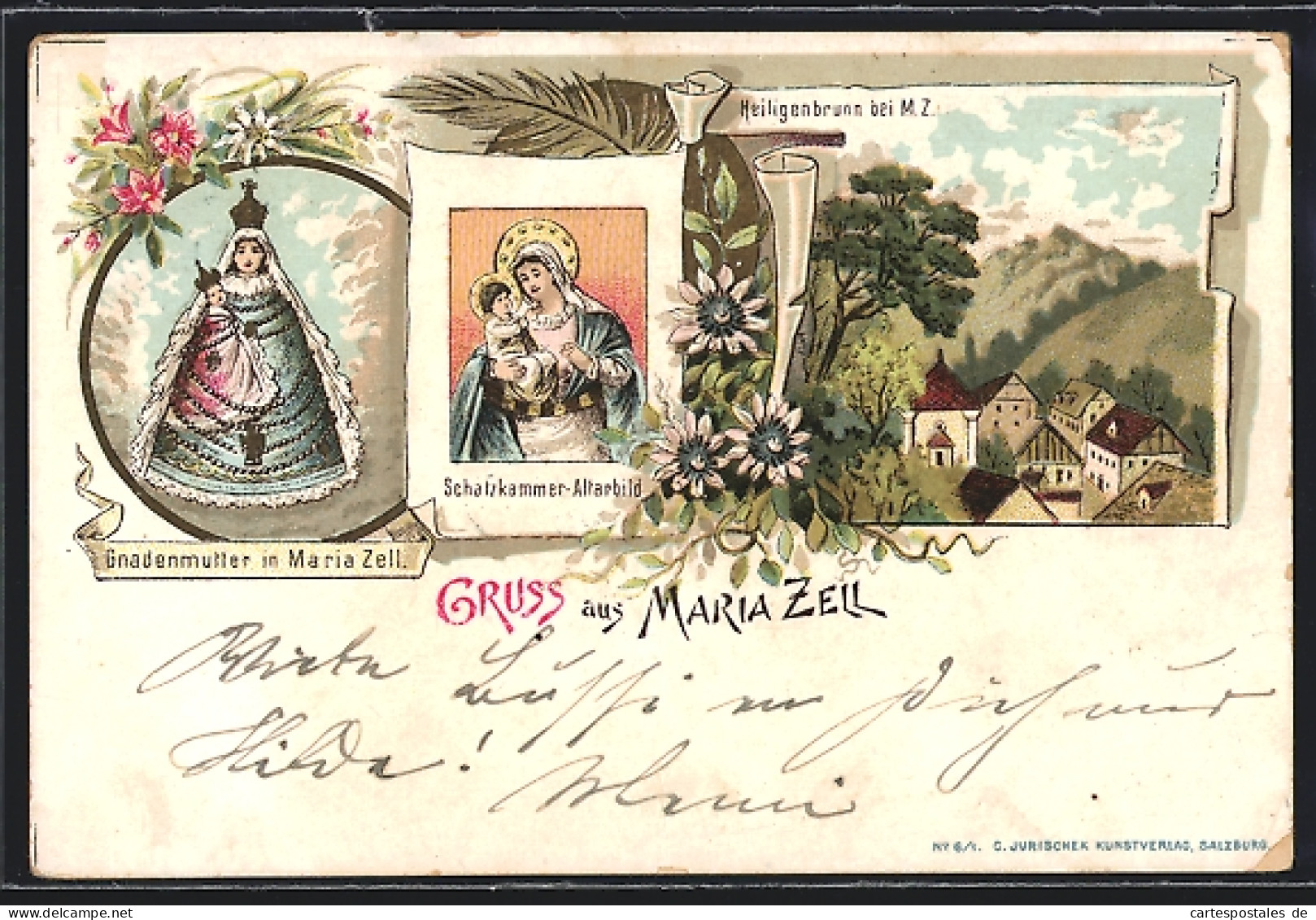 Lithographie Maria Zell, Heiligenbrunn, Schatzkammer-Altarbild, Gnadenmutter  - Autres & Non Classés