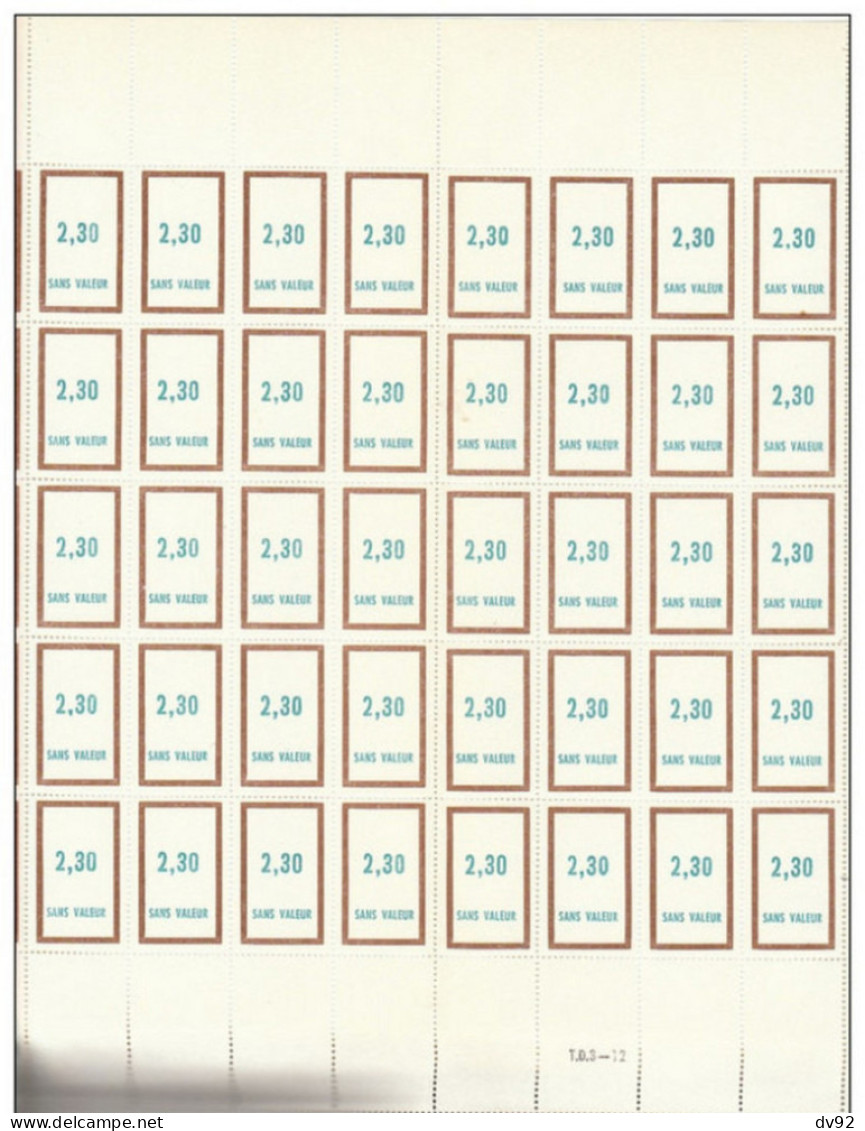 FRANCE TIMBRES FICTIFS FEUILLE COMPLETE TIMBRES USAGE COURANT N° F 167 - Fictie