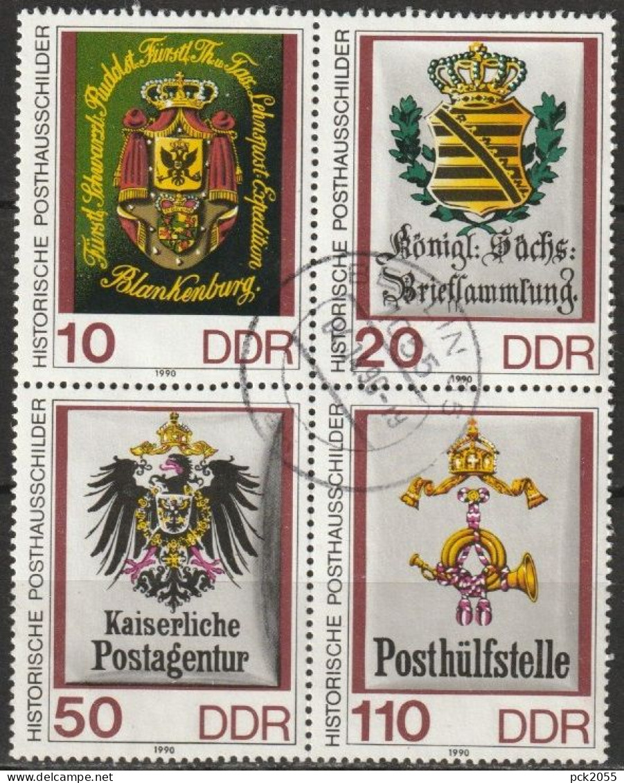 DDR 1990 MiNr.3306 - 3309 4er Block O Gestempelt Historische Posthausschilder ( 885 ) - Oblitérés