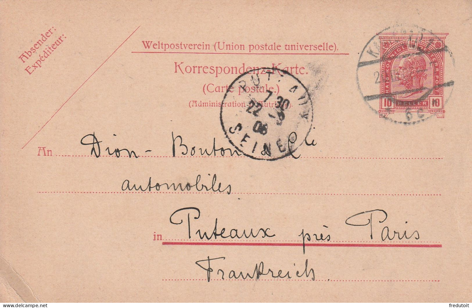 AUTRICHE - Carte Postale - Karlsbad Le 20/03/1908 Pour Puteaux - Cartes Postales