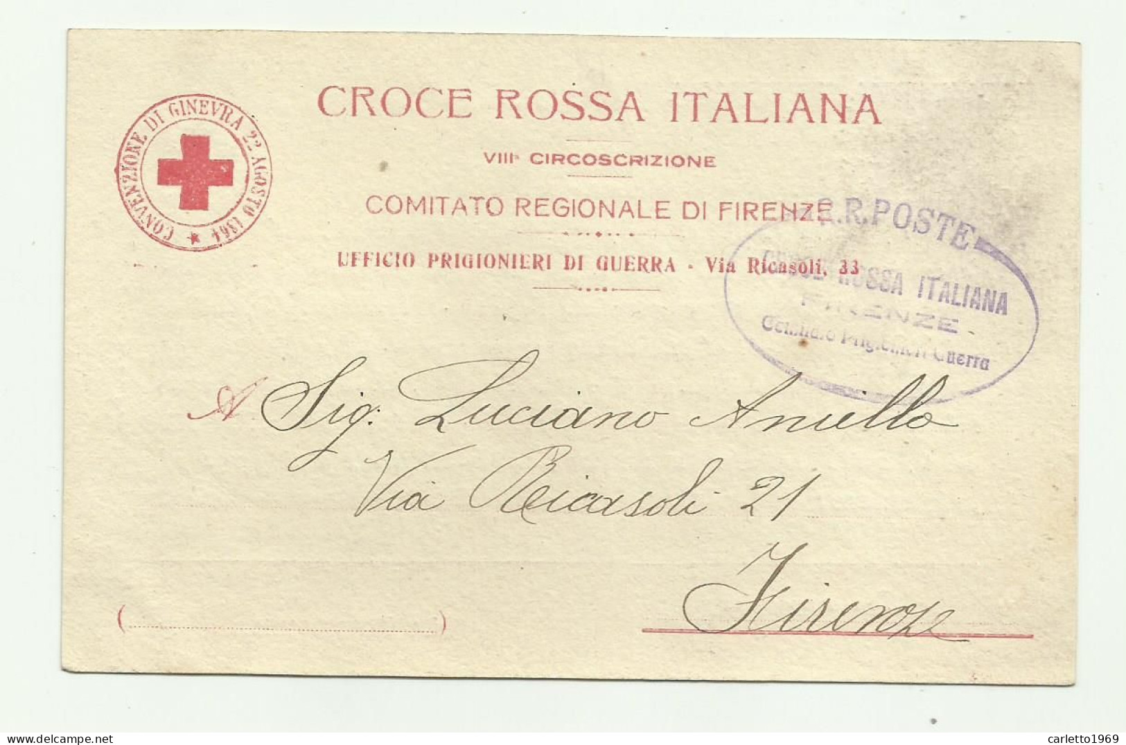 CROCE ROSSA ITALIANA VIII CIRCOSCRIZIONE - COMITATO REG. DI FIRENZE 1918 RICHIESTA TESSERA - FP - Red Cross