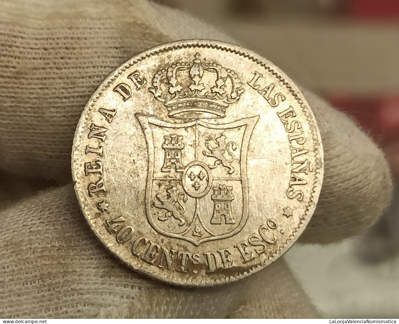 España Spain Isabel II - 40 Céntimos De Escudo 1865 Madrid Km 628.2 Plata - Otros & Sin Clasificación