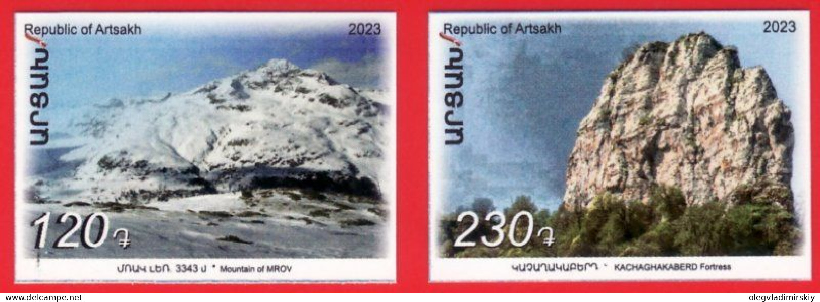 Mountain Karabakh Armenia Artsakh 2023 Landscapes Mountains And Fortress Set Of 2 Stamps MNH - Armenia