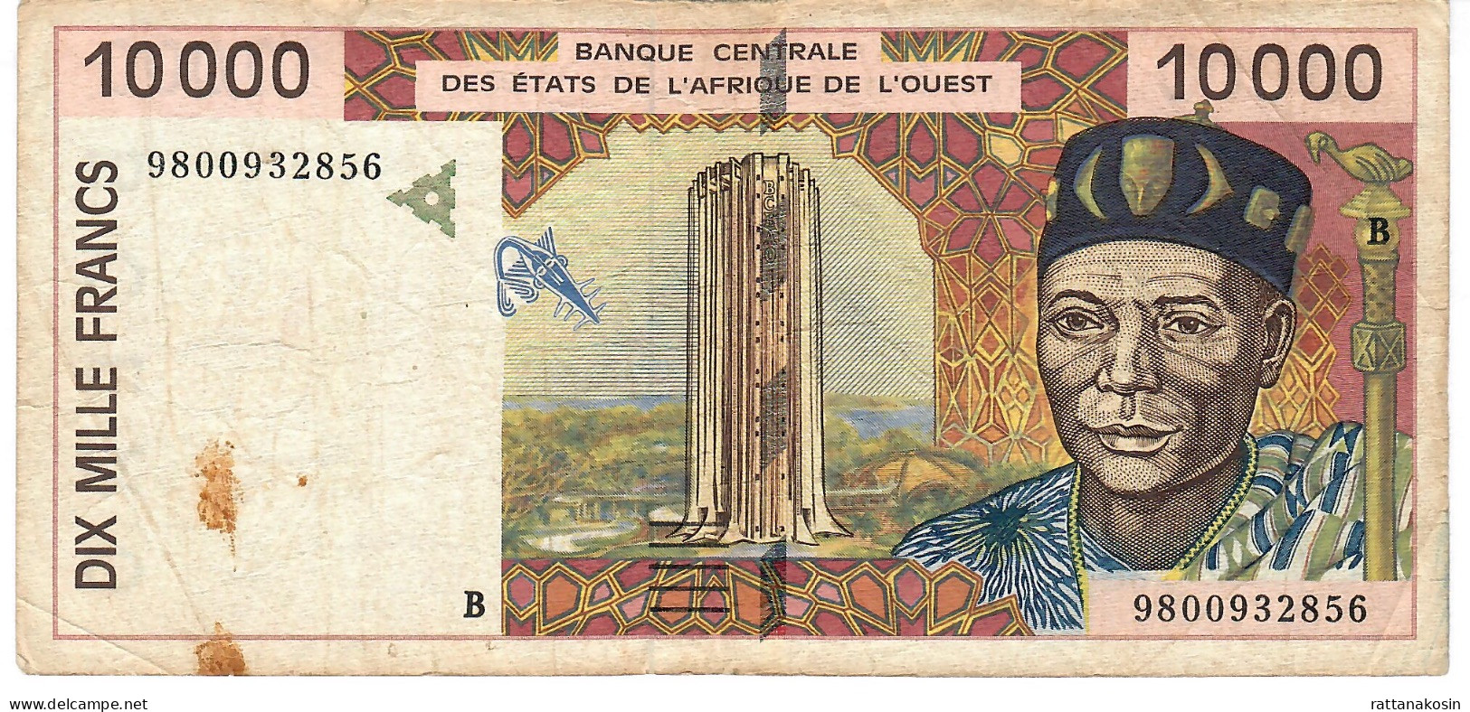 W.A.S. BENIN     P214Bf 10000 FRANCS (19)98 1998  Signature 28   F-aVF - West African States