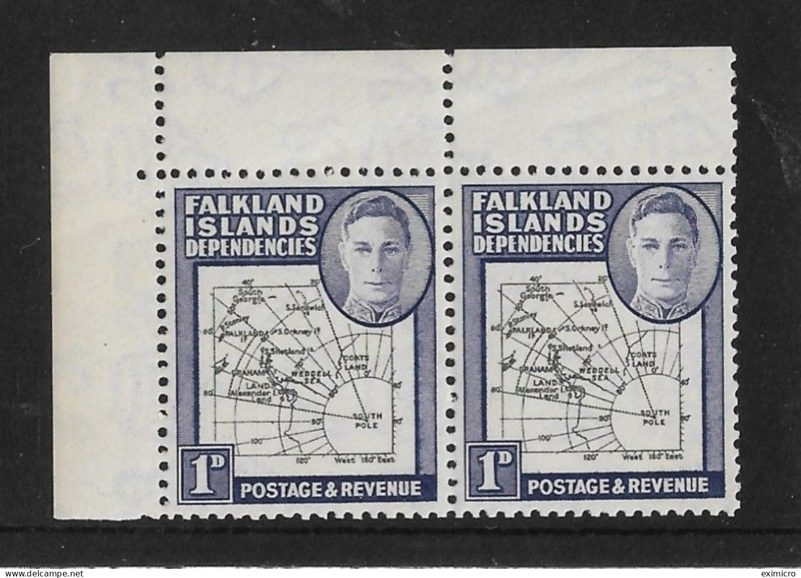 FALKLAND IS DEPS 1946 1d In UNMOUNTED MINT MARGINAL PAIR - 1 STAMP HAS ''MISSING 'I' IN SHETLAND ISLANDS'' VARIETY - Falkland