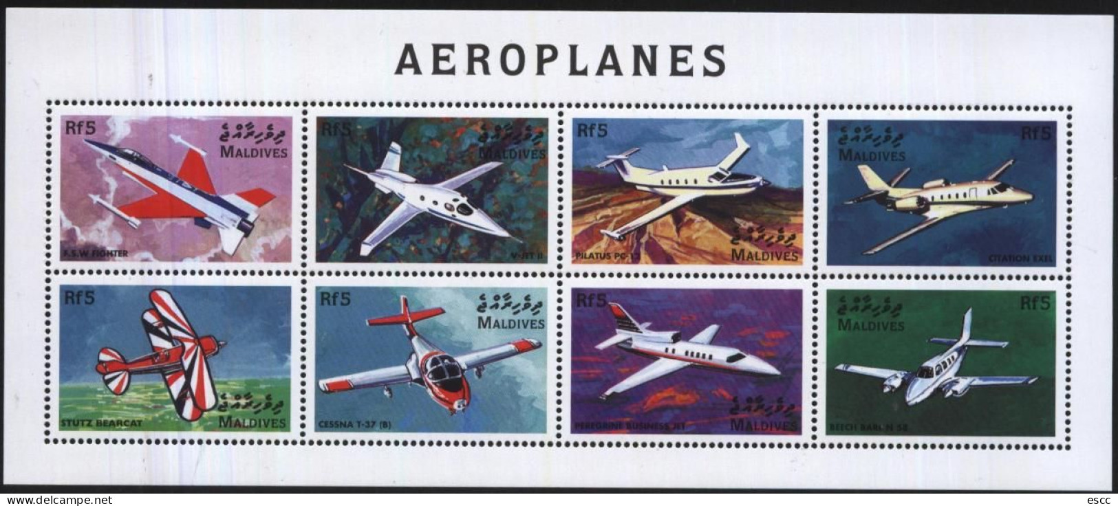 Mint Stamps In Miniature Sheet Aviation Airplanes 1998 From Maldives - Aerei
