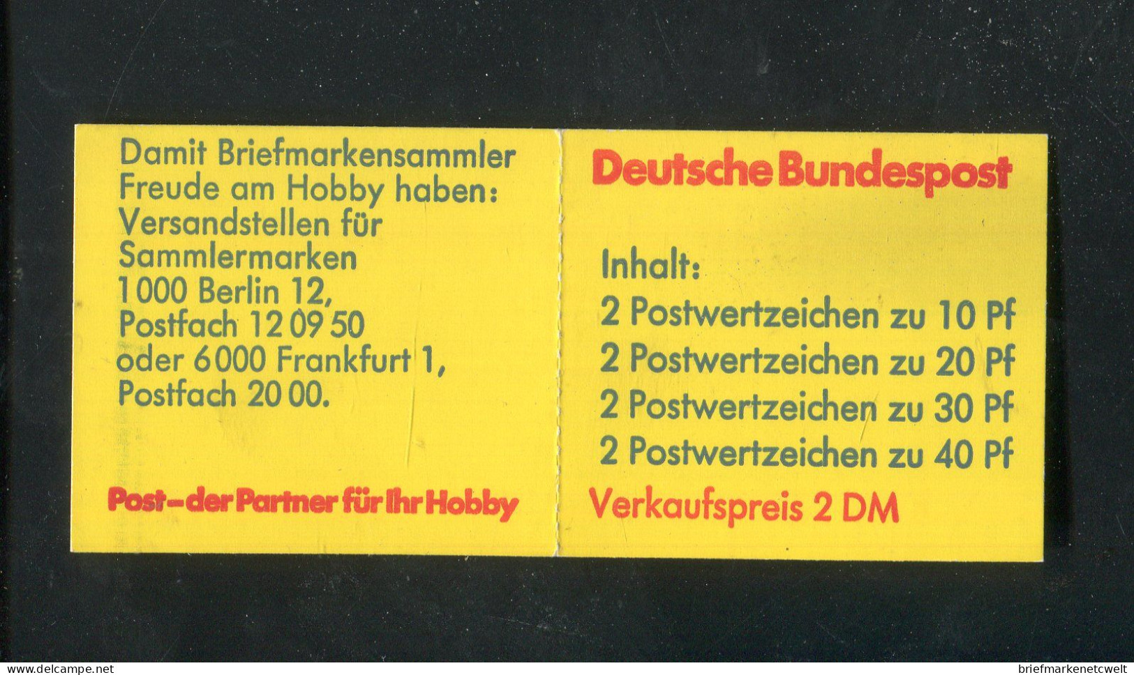 "BUNDESREPUBLIK DEUTSCHLAND" 1974, Markenheftchen Mi. 20c I OZ ** (B2013) - 1971-2000