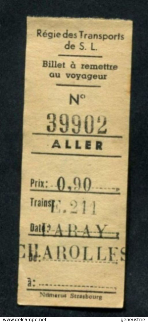 Ticket Tramway Mi-XXe "0,90fr 1/2  Aller / Régie Des Transports De Saône-et-Loire - Paray-le-Monial -> Charolles" - Europa