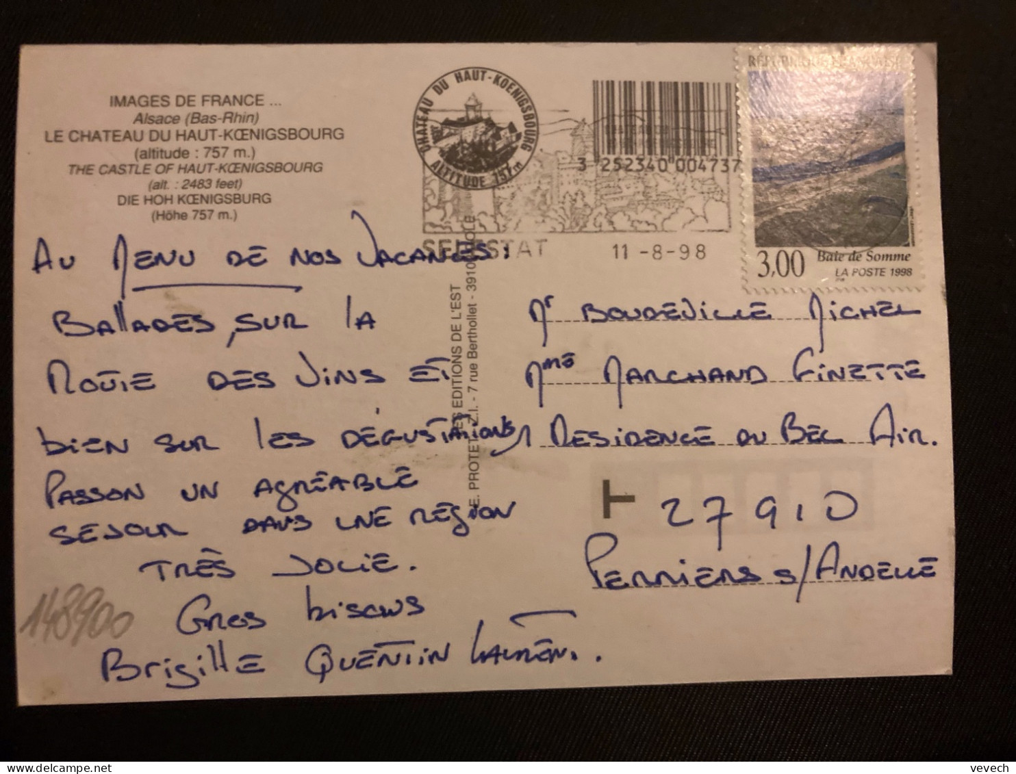 CP TP BAIE DE SOMME 3,00 OBL.MEC.11-8 1998 67 SELESTAT BAS RHIN - Cartas & Documentos