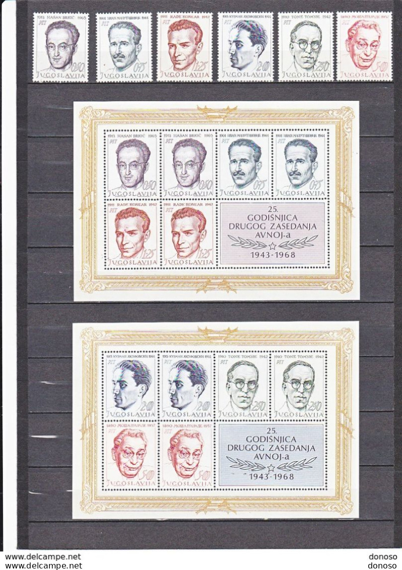 YOUGOSLAVIE 1968 Célébrités Yvert  1200-1205 + BF 13-14, Michel 1307-1312 + Bl 13-14 NEUF** MNH Cote Yv 42,25 Euros - Neufs