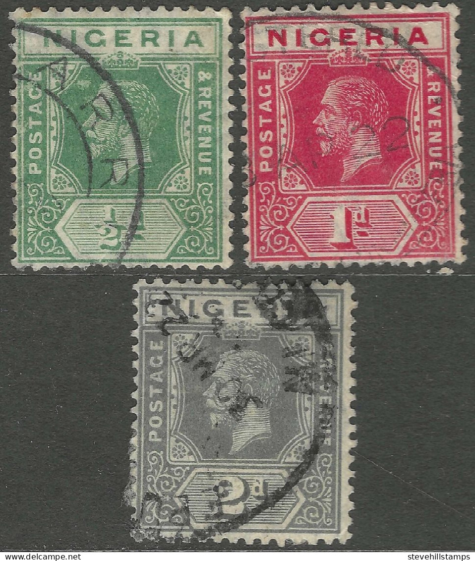 Nigeria. 1914-29 KGV. ½d, 1d, 2d Used. Mult Crown CA W/M SG 1,2,3. M5052 - Nigeria (...-1960)