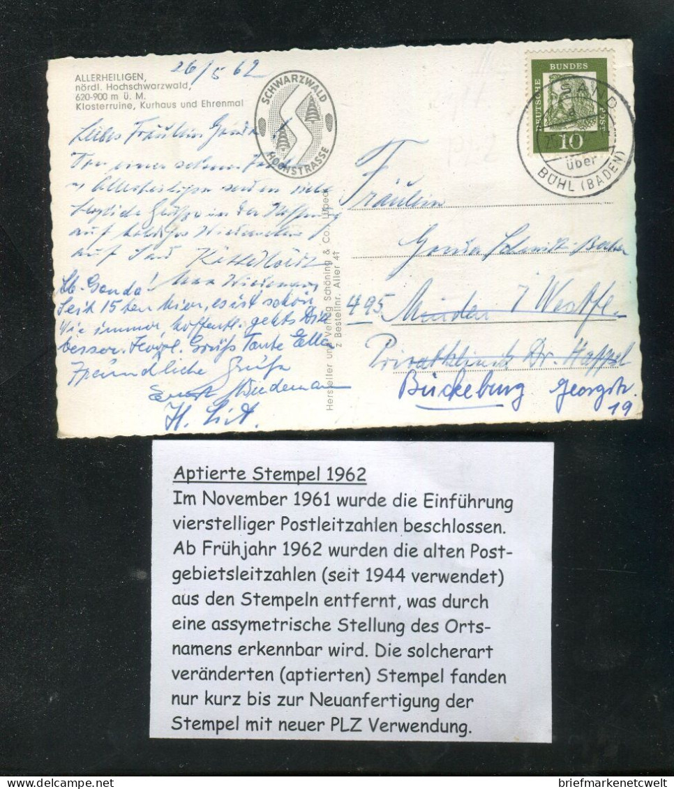 "BUNDESREPUBLIK DEUTSCHLAND" 1962, Aptierter (PLZ) Stegstempel "SAND" Auf Ansichtskarte (B2016) - Lettres & Documents