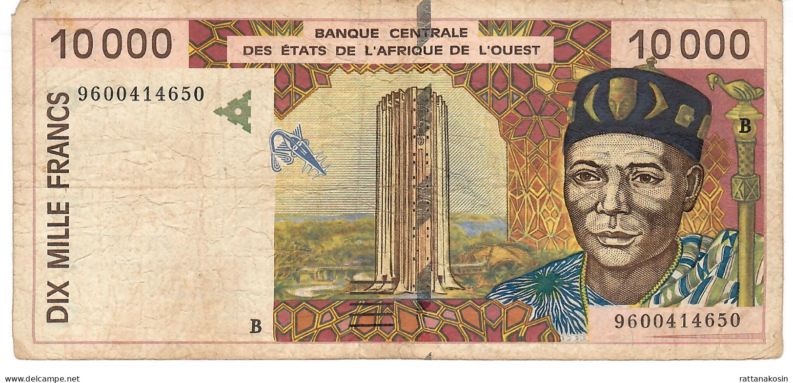 W.A.S. BENIN     P214Bd 10000 FRANCS (19)96 1996  Signature 28  VG-FINE - Stati Dell'Africa Occidentale