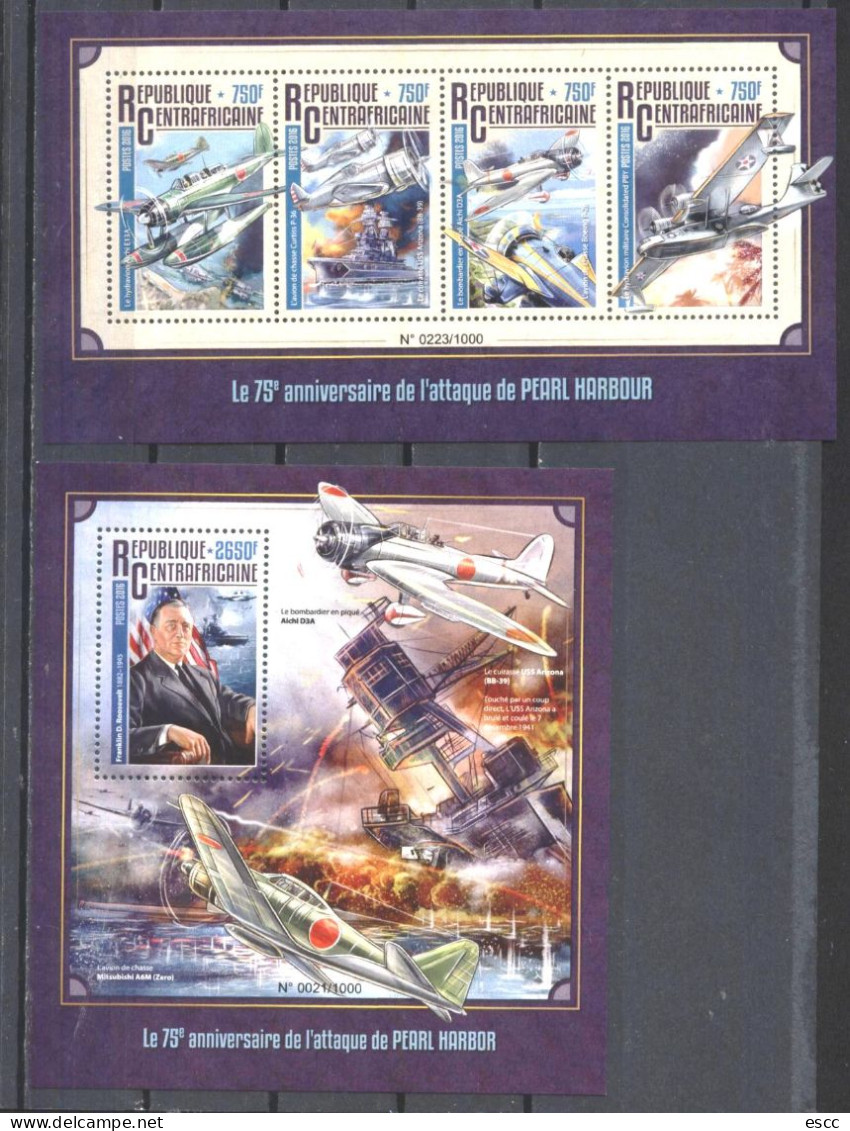 Mint Stamps In Miniature Sheet  S/S Airplanes   Ships  Pearl Harbour  2016  From Central African Republic - Militares