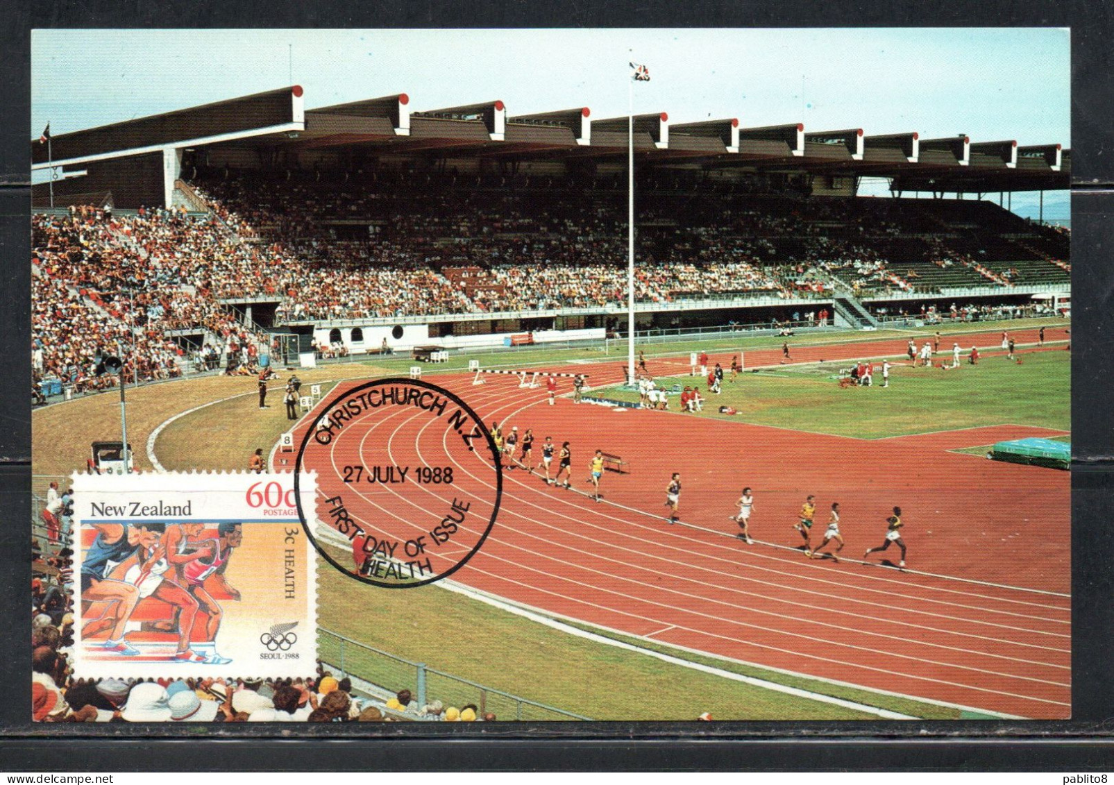 NEW ZEALAND NUOVA ZELANDA 1988 SUMMER OLYMPIC GAMES SEOUL OLYMPICS RUNNING 60 + 3c MAXI MAXIMUM CARD CARTE - FDC